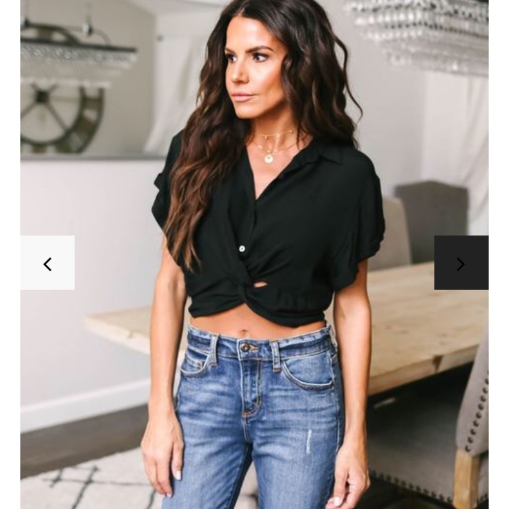 Vici Black Button Down Twist Top